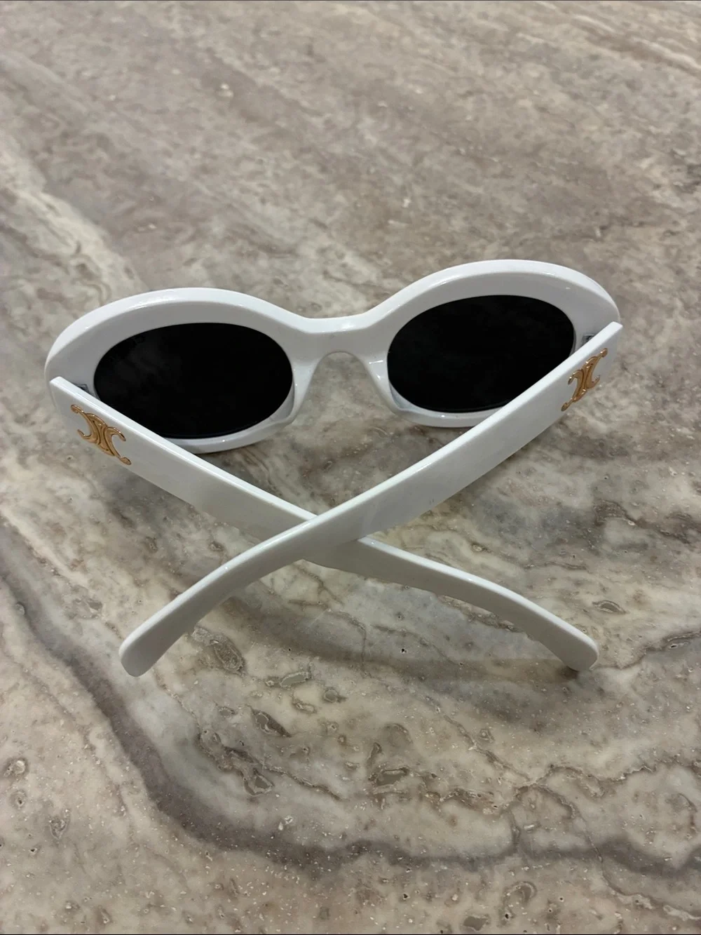 Celine White Frame Sunglasses with Gold Logo Accent